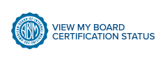 Certification badge from the American Board of Internal Medicine, with text "view my board certification status"